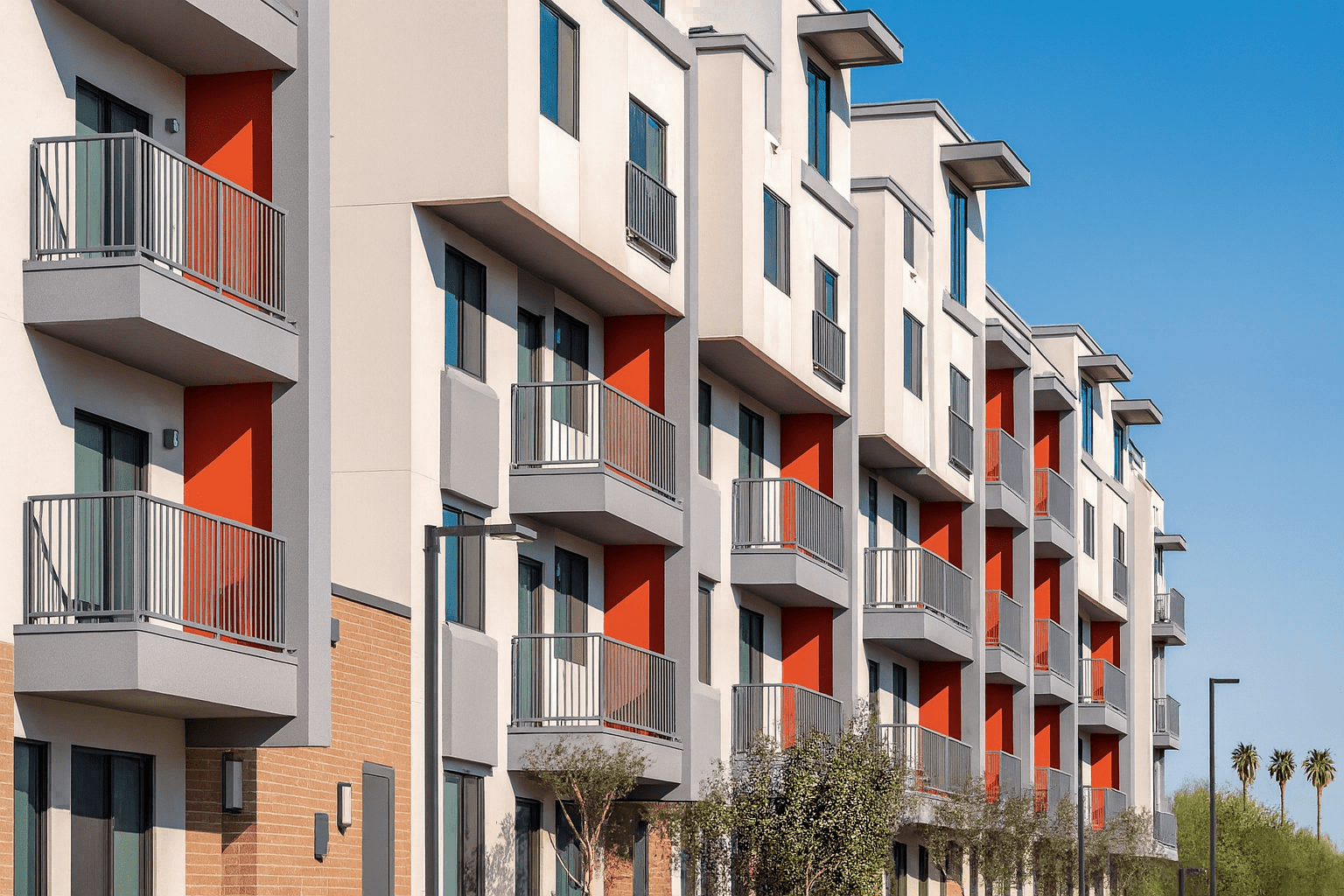 Modern Multifamily – Red Balcony Accents